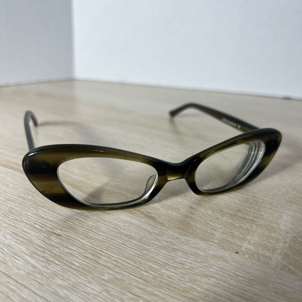 Kala Eyewear Amelie Eyeglasses Brown Green Thin Cat Eye Frames
